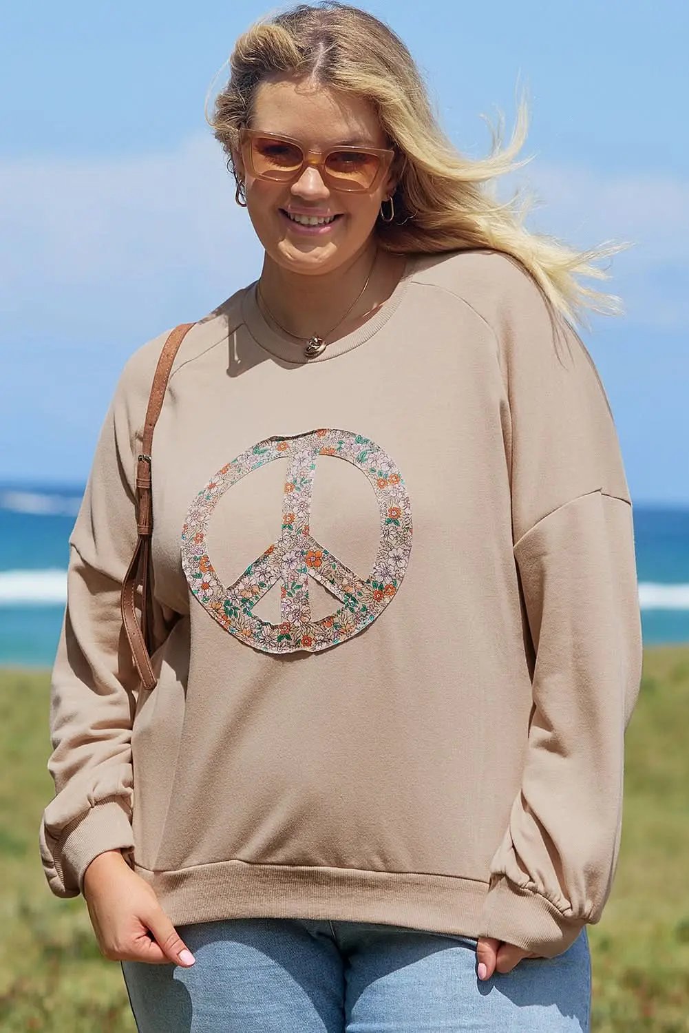 Floral peace sign plus size sweatshirt - Love Salve